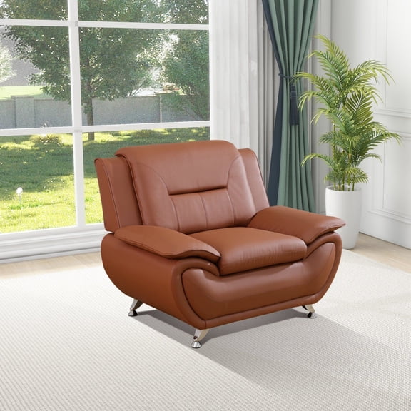 BSHTI 46” Faux Leather Small Recliner Chair Single Sofa Couch with Backrest , Sponge Cushion, Solid Wood Frame for Living Room/Bedroom/Officer(Bright Bronze )