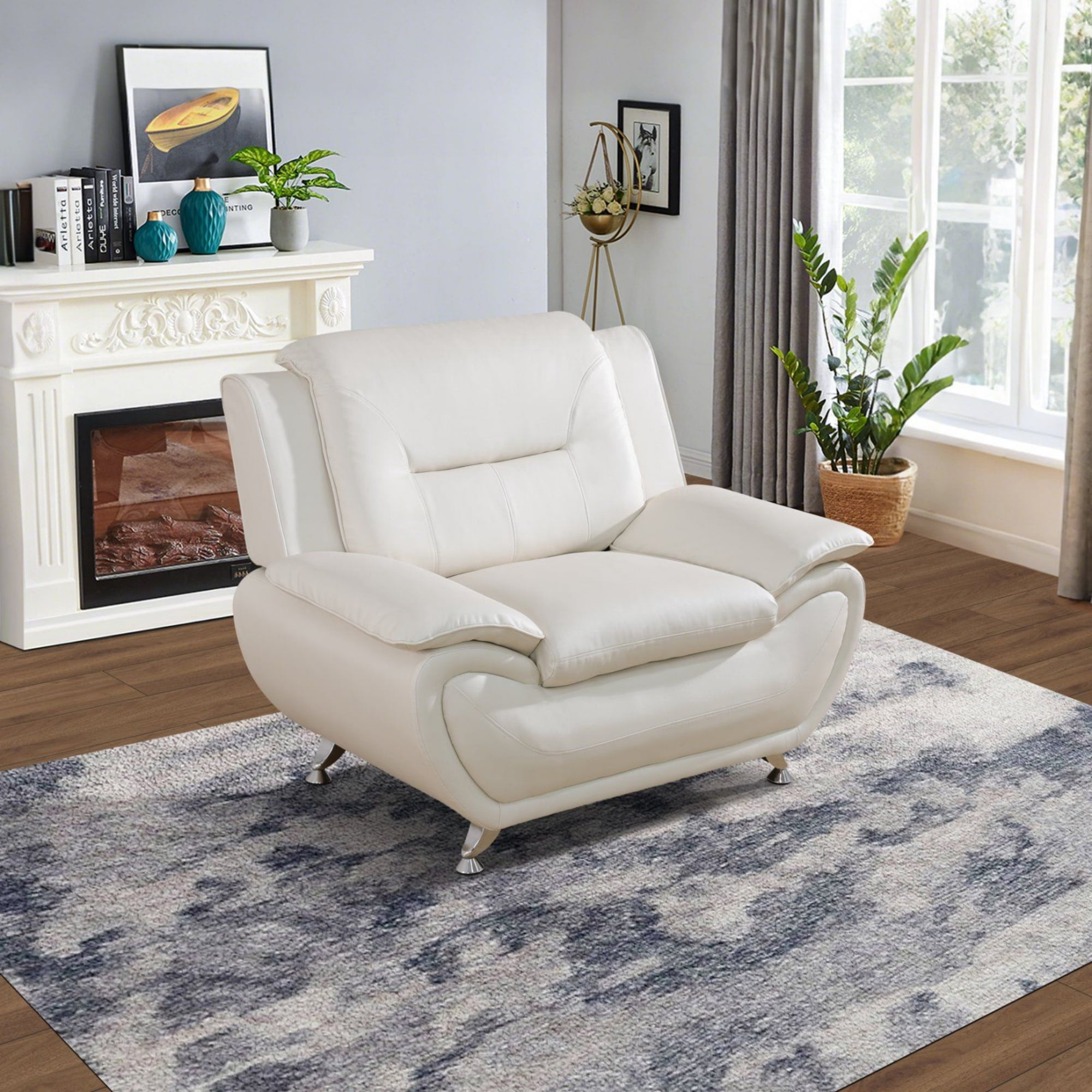 BSHTI 46” Faux Leather Small Recliner Chair Single Sofa Couch with Backrest , Sponge Cushion, Solid Wood Frame for Living Room/Bedroom/Office(White)