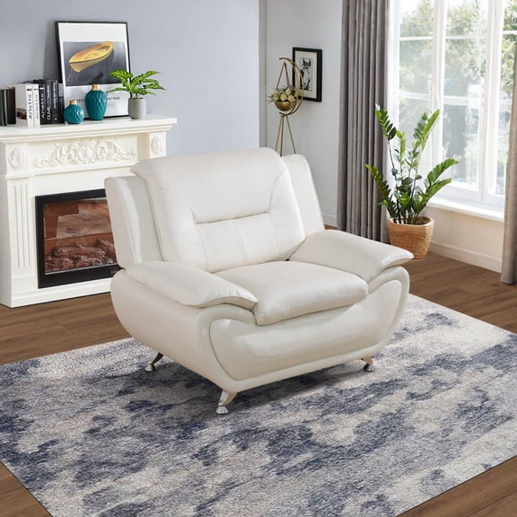 BSHTI 46” Faux Leather Small Recliner Chair Single Sofa Couch with Backrest , Sponge Cushion, Solid Wood Frame for Living Room/Bedroom/Office(White)