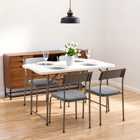 BSHTI 48" Rectangular Folding Dining Table – 3 Adjustable Height Settings with Carrying Handle, Indoor & Outdoor Use for Dining Room, Living Room, Office & Camping, White