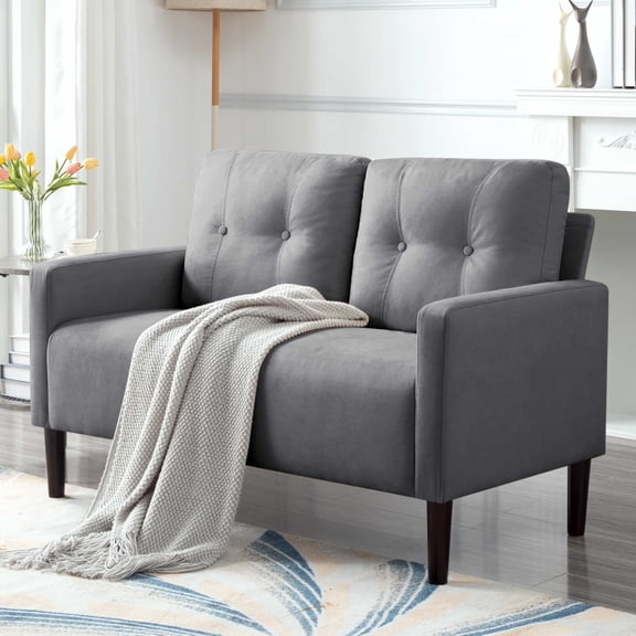BSHTI 51.2”Loveseat Couch,Linen Blend Upholstery,Back Cushions are Removable,Solid Wood and Iron Combination,6 Colors for Choosing,Standard Couch(Light Gray)