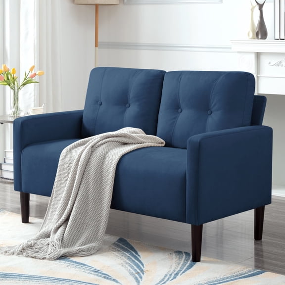 BSHTI 51.2”Loveseat Couch,Linen Blend Upholstery,Back Cushions are Removable,Solid Wood and Iron Combination,6 Colors for Choosing,Standard Couch(Navy Blue)