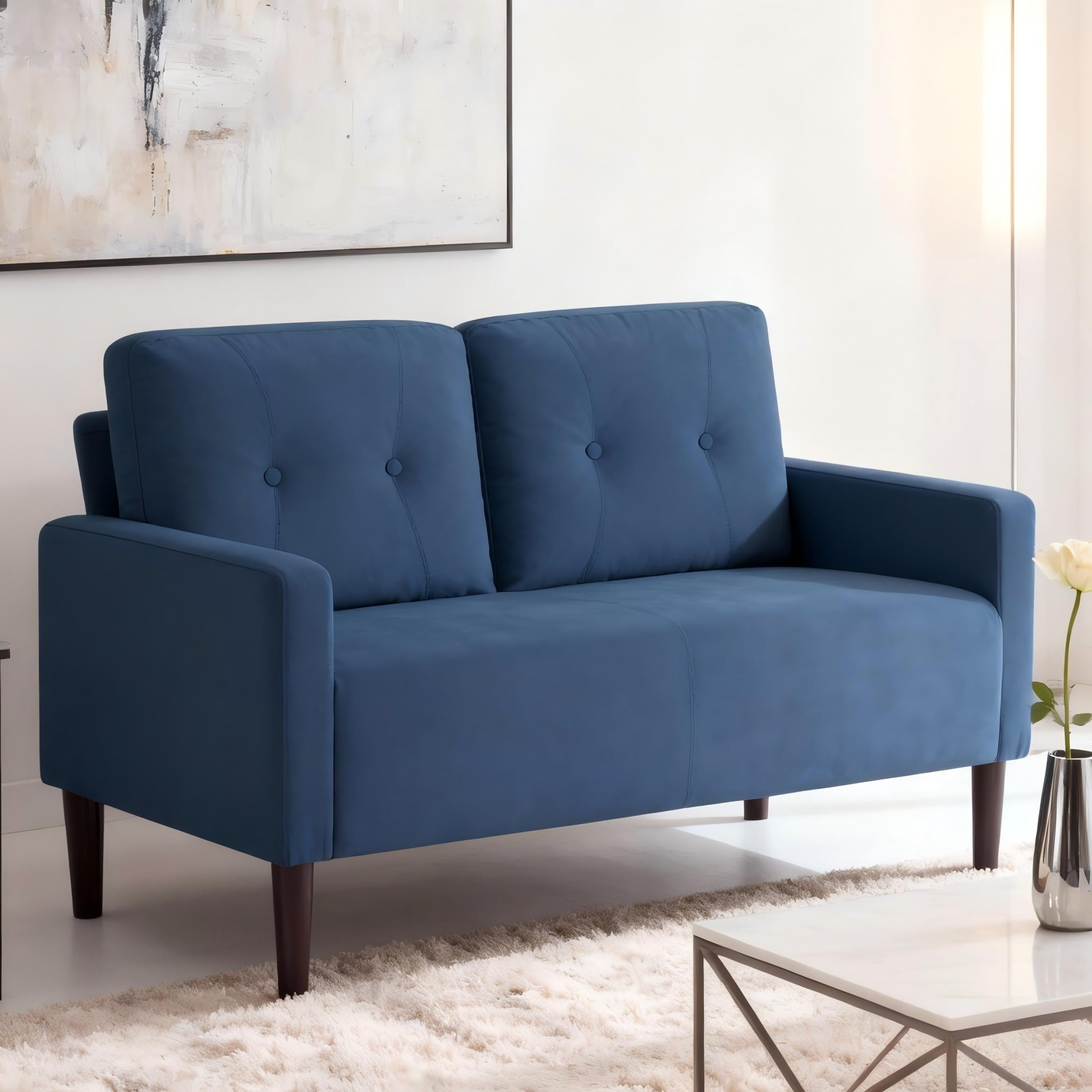 BSHTI 51.2" Modern Loveseat for Small Spaces, Linen Bled Upholstery, Ergonomic Loveseat with Removable Cushions & Solid Wood Legs, Navy Blue