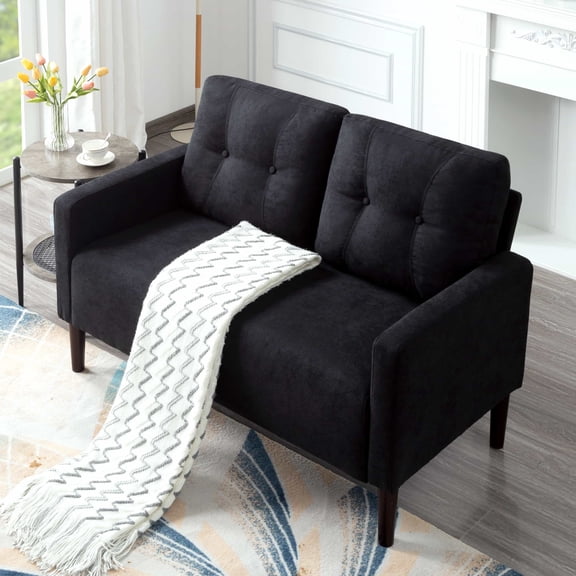 BSHTI 51.2" Standard Loveseat Couch,with Removable Back Cushions,Sturdy Construction,Linen Blend Upholstery,Square Arm,Black