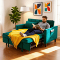 thumbnail image 1 of BSHTI 53.94" Pull-Out Sleeper Sofa Bed with Velvet Upholstery, 3-Position Reclining Back, Solid Wood Frame for Apartment/Office（Turquoise）, 1 of 8