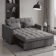 BSHTI 52.75-inch Pull-out Sleeper Sofa Bed, Velvet Upholstery, 3-Angle Adjustable Backrest, Storage Side Pocket, Twin-Size Loveseat Futon Sofa, Medium Gray