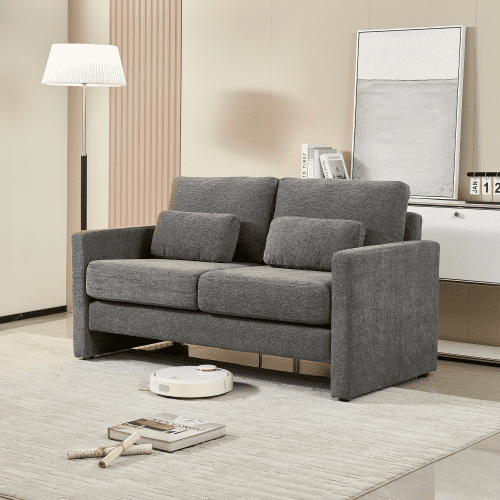 BSHTI 58.66" Small Modern Loveseat Sofa, Mid Century Chenille Fabric 2-Seat Couch Love Seat with Back Cushions, for Living Room, Bedroom and Small Space,Gray