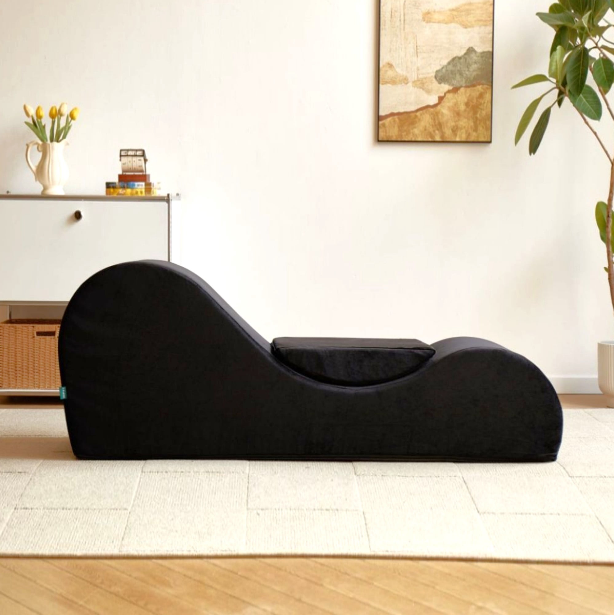 BSHTI 62.5" Polyurethane Yoga Chaise Lounge Chair with Washable Cover, Lazy Seating for Small Spaces(Black)