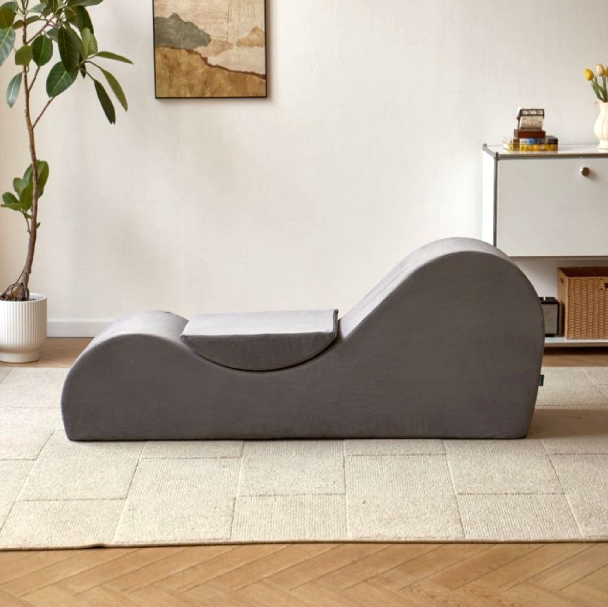 BSHTI 62.5" Polyurethane Yoga Chaise Lounge Chair with Washable Cover, Lazy Seating for Small Spaces(Gray)