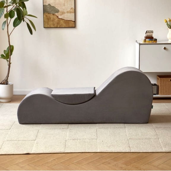 BSHTI 62.5" Polyurethane Yoga Chaise Lounge Chair with Washable Cover, Lazy Seating for Small Spaces(Gray)
