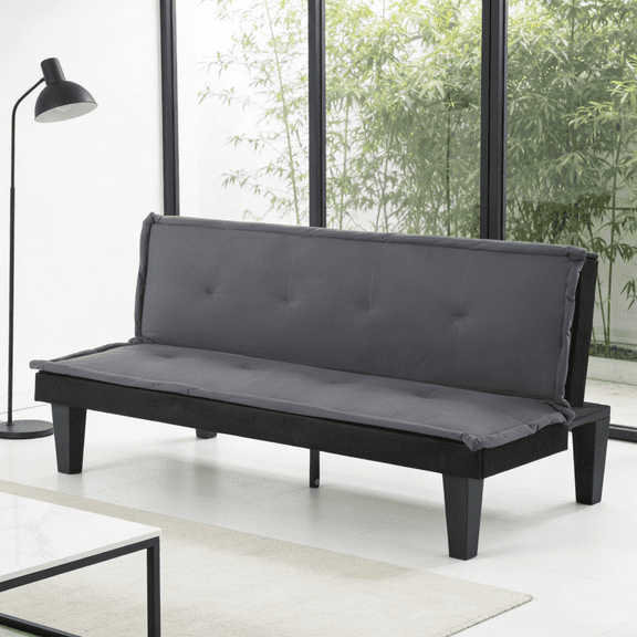 BSHTI 62.99" Faux Suede Futon Sofa Bed, 5-Position Adjustable Backrest, Converts to Sleeper, for Small Space, Gray