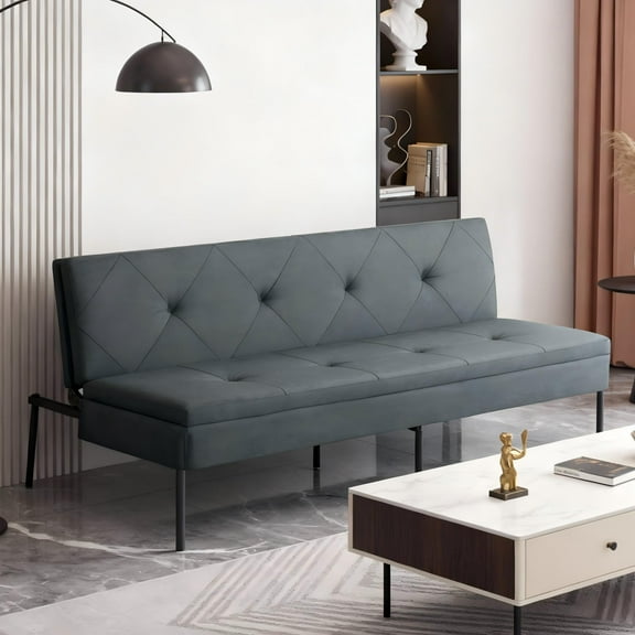BSHTI 63.39" Futon Sofa Bed, 5-Position Adjustable Convertible Sleeper with Sturdy Iron Frame, Modern Polyester Fabric, for Small Space, Apartment, Living Room, Gray