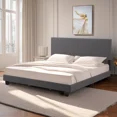 thumbnail image 1 of BSHTI 63.8”Queen Size Platform Bed Frame,Sophisticated Look,Upholstered Headboard and Wood Slats Support,Linen-look Polyester Dark Gray, 1 of 17