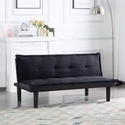 BSHTI 63.8 inch Armless Tufted Convertible Sleeper Futon Sofa Faux Suede Fabric Sofa Sleeper(Black)