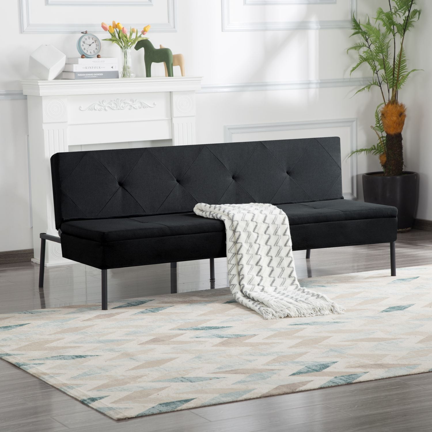 BSHTI 63 inch Futon Sofa Bed,Polyester Fabric Futon Sleeper Sofa with ...