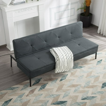 BSHTI 63 inch Convertible Sleeper Futon Sofa Bed,Polyester Fabric,All Iron Frame Convertible Futon Sofa Bed,for Living Room,Office,Small Apartment(Dark Gray)