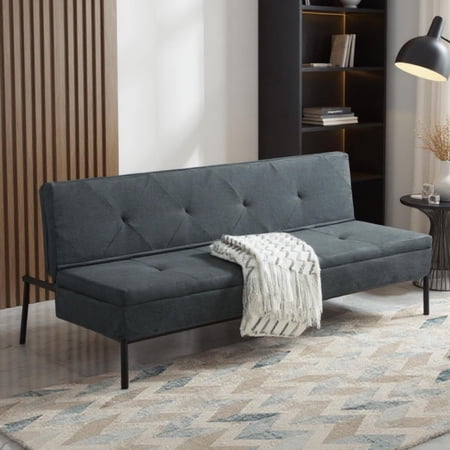 BSHTI 63 inch Convertible Sleeper Futon Sofa Bed,Polyester Fabric,All Iron Frame Convertible Sofa for Sitting,Sleeping,Perfect for Small Spaces