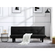 BSHTI 63 inch Futon Sofa bed, has 3 adjustable positions ,faux suede, piping edge,Twin Size Futon Convertible sofas Black