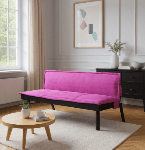 BSHTI 64.6” Futon Sofa Bed,Velvet Upholstery,Twin Size Convertible Sofa,With 5 Adjustable Positions,Perfect Meet your Different Needs-Pink