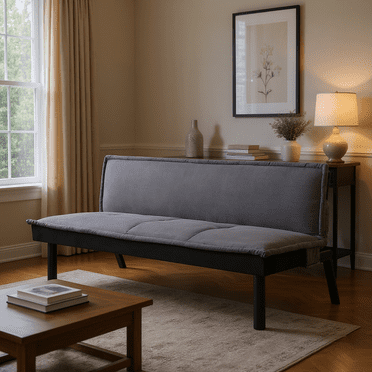 BSHTI 64.6” Futon Sofa Bed,Velvet Upholstery,Twin Size Convertible Sofa,With 5 Adjustable Positions,Perfect Meet your Different Needs-Gray