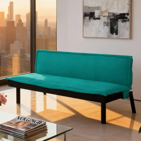 BSHTI 64.6” Twin Size Futon Sofa Bed,Velvet Upholstery,Manufactured Wood Frame,Futon Convertible Sofa,Perfect for Small Spaces(Green)