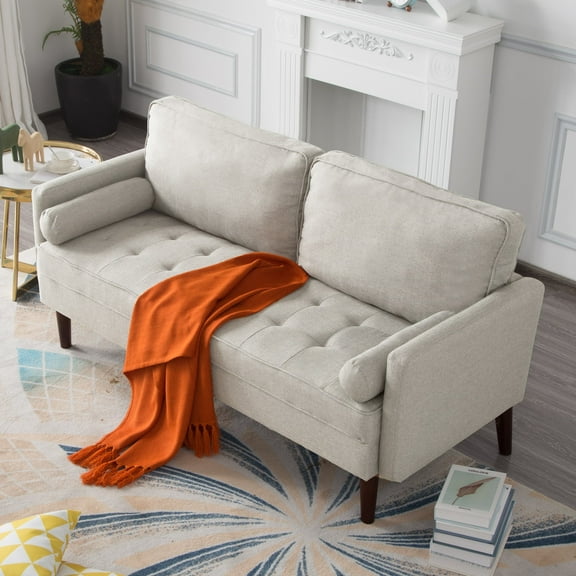 BSHTI 65” Modern Couch/Loveseat,Polyester Upholstery,Detachable Backrest,Tapered Wood Legs,with Non-Slip Pads,2 Pillows Included(Beige)