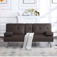 BSHTI 66.1” Twin Size PU Upholstery Futon Sleeper Sofa,3 Angles for