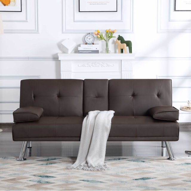 BSHTI 66.1” Twin Size PU Upholstery Futon Sleeper Sofa,3 Angles for