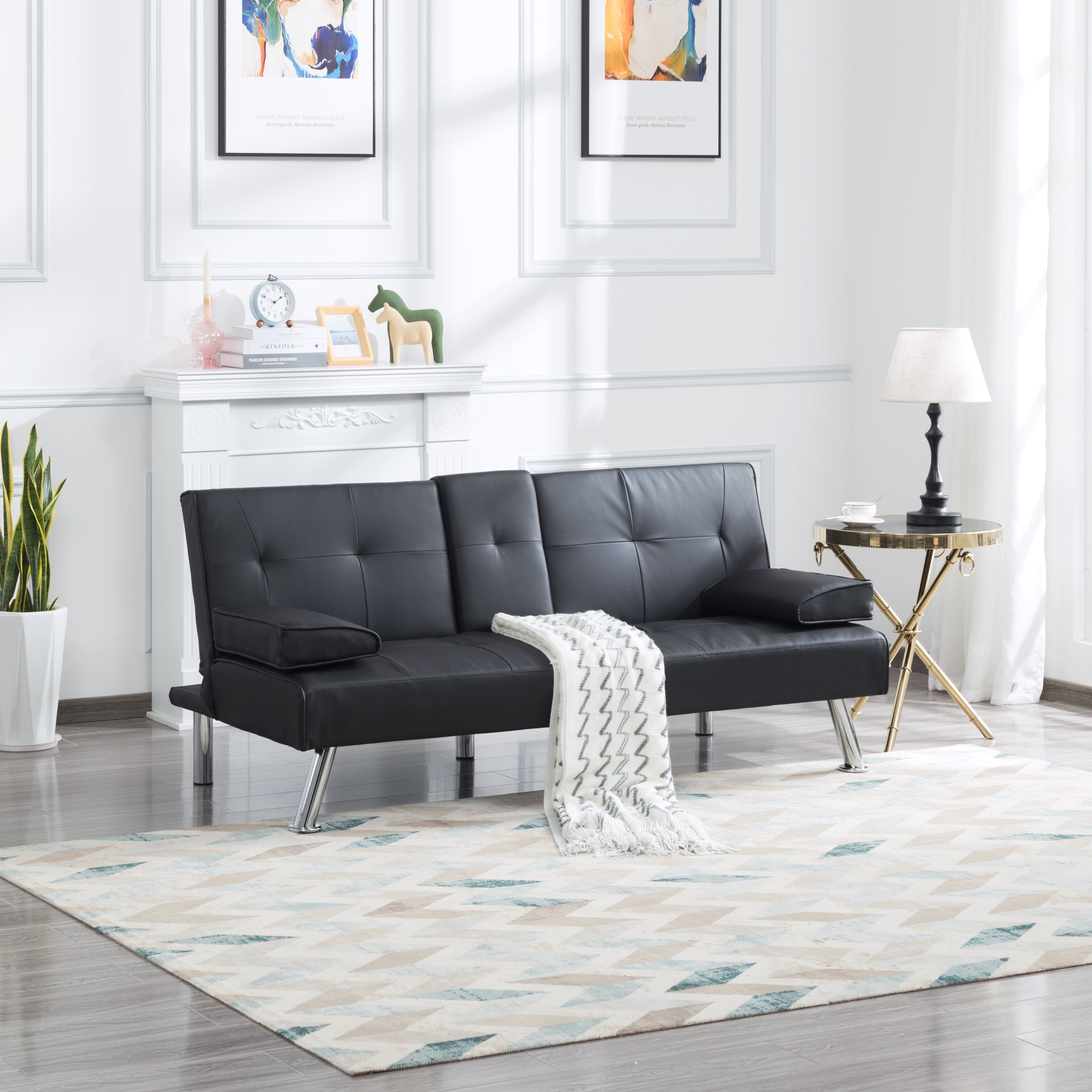 BSHTI 66.9” Futon Velvet Sleeper Sofa Bed, a Drop Down Middle Back with