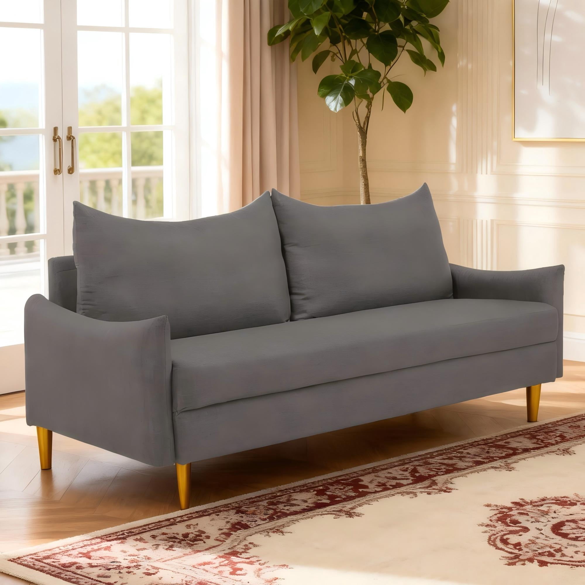 BSHTI 66.9" Modern Loveseat with Curved Arms, Golden Tapered Legs & Removable Cushion Covers, Light Grey