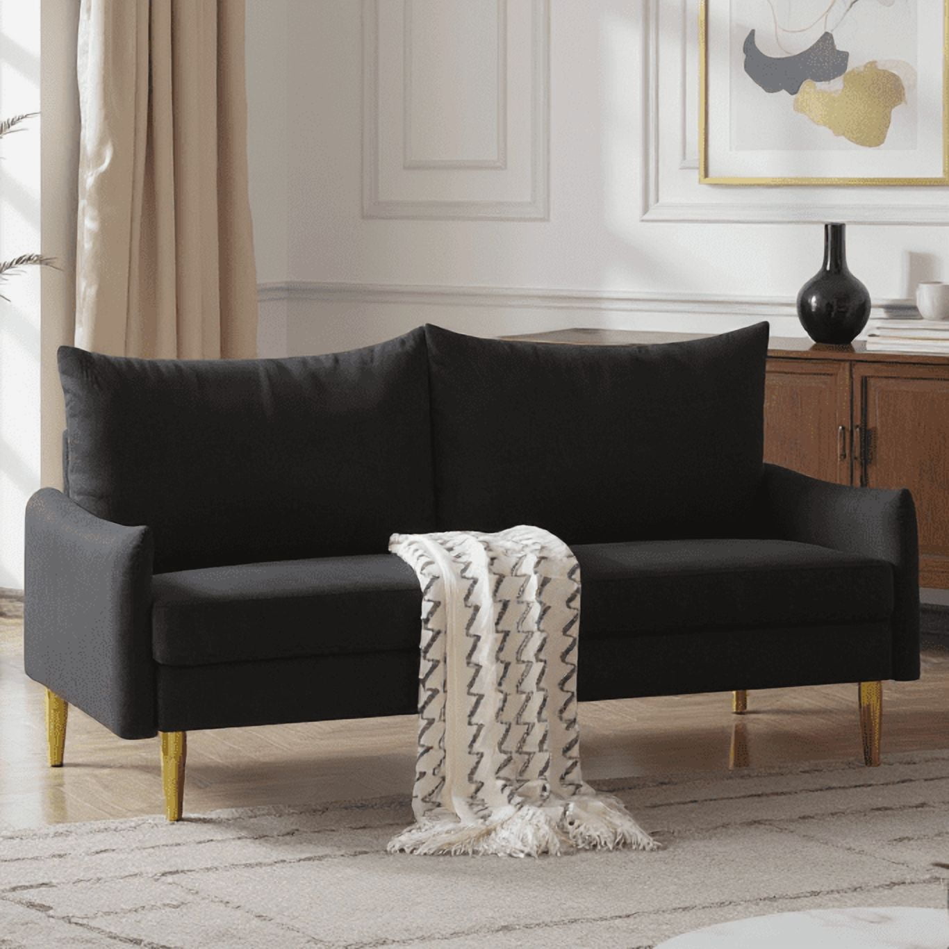 BSHTI 66.9” Modern Standard Loveseat, Features a Removable and Washable Back Cushion Cover, Polyester Upholstery Couch, for Living Room, Home Studio, or Bedroom, Dark Gray