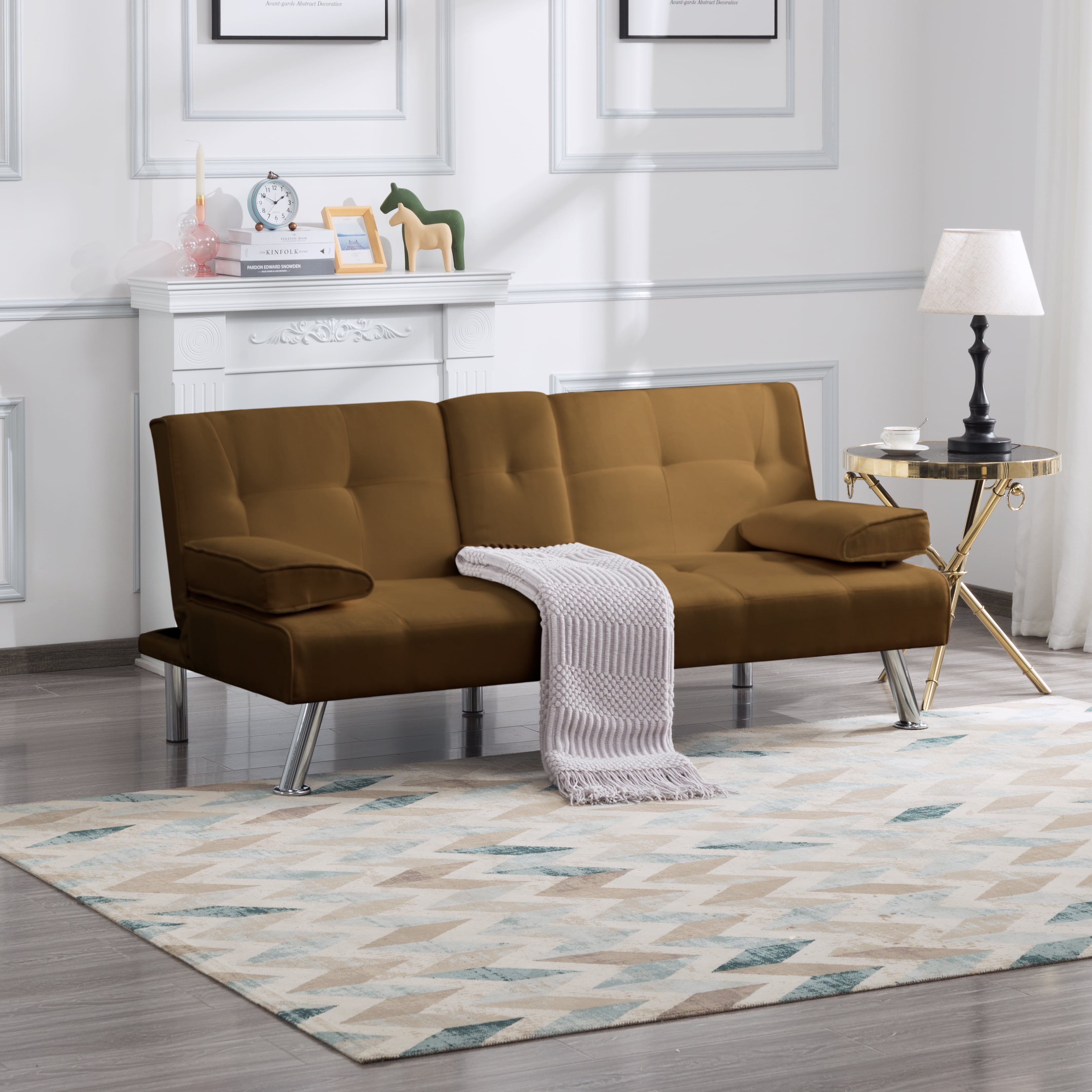 BSHTI 66.9 inch Futon Velvet Sleeper Sofa Bed and Drop Down
