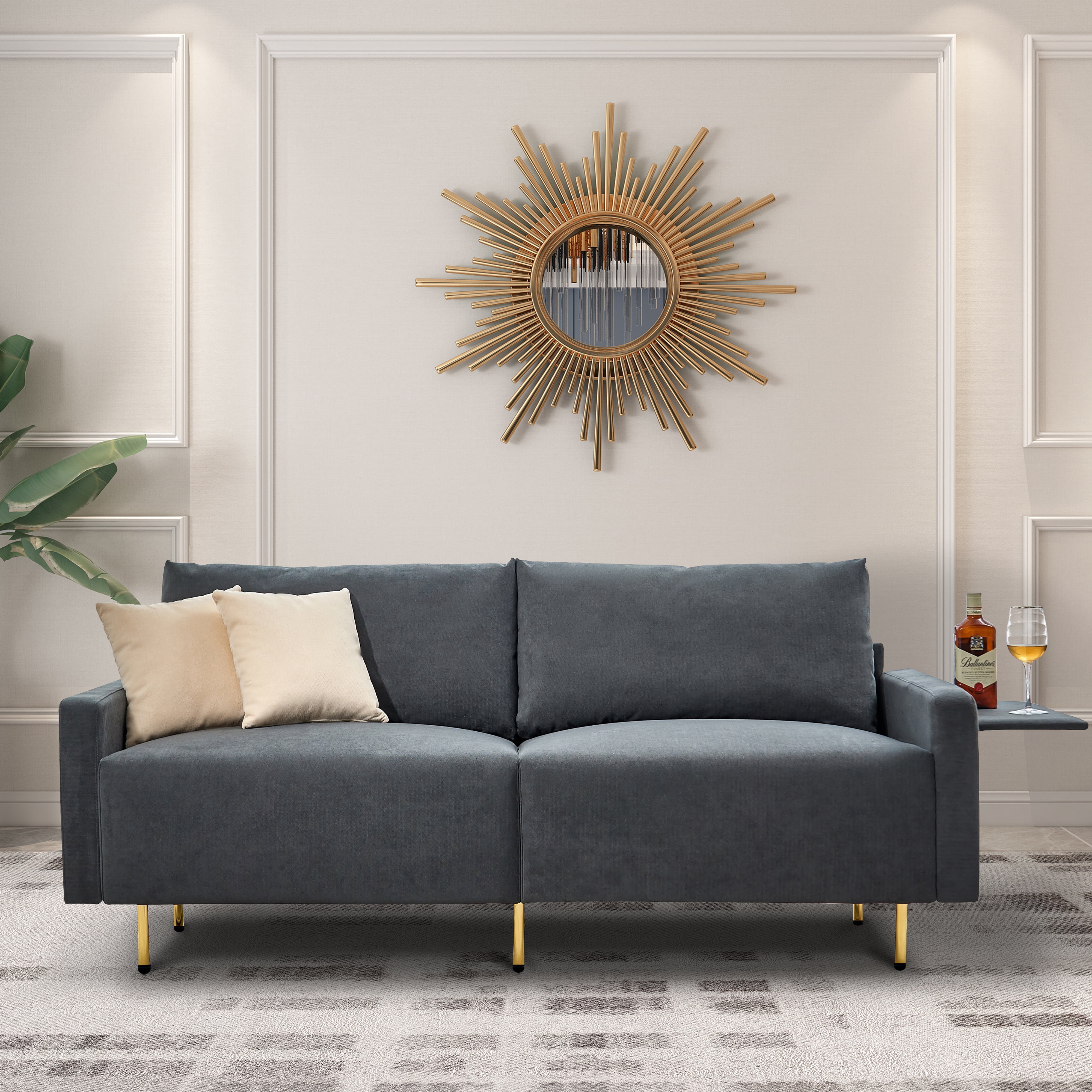 BSHTI 66.9 inch Modern Upholstered 2-Seat Loveseat Sofa,European style Loveseat Sofa for Livingroom(Navy Blue)