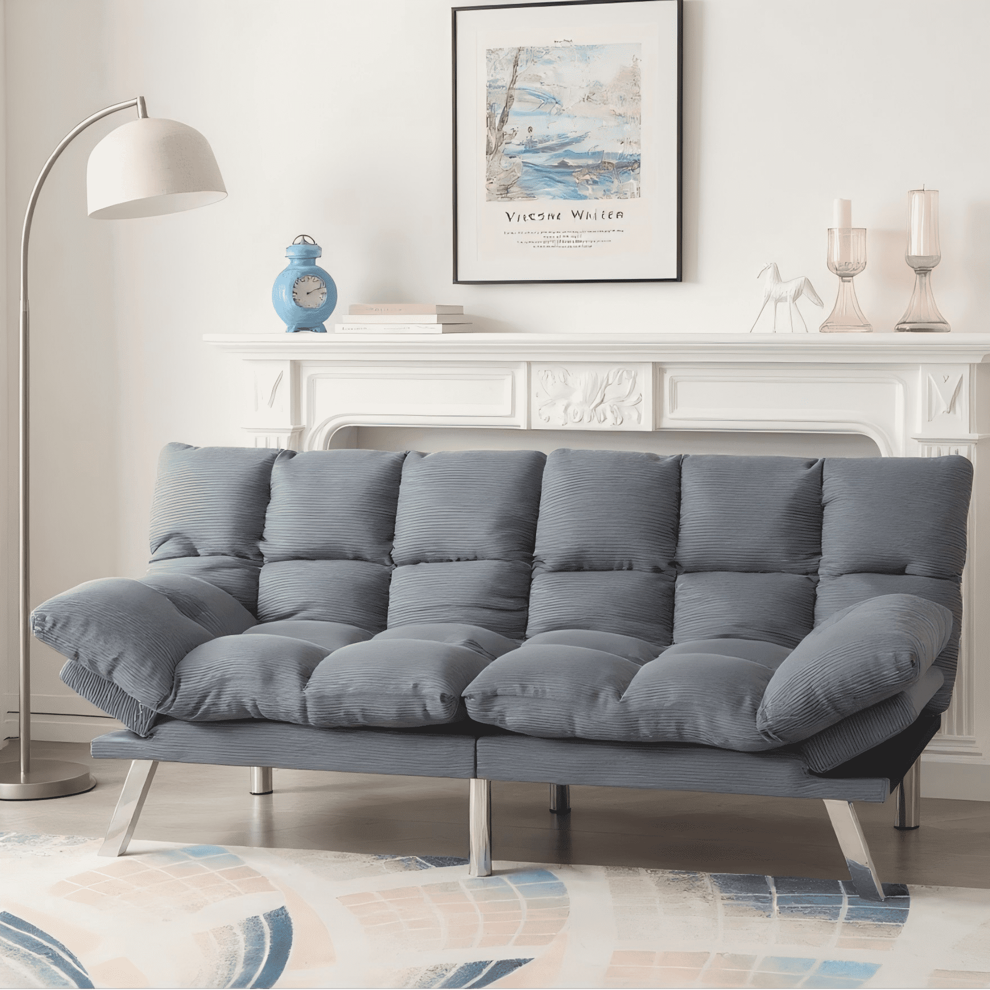 BSHTI Corduroy Futon Sofa Bed, 67.3" 3 in 1 Convertible Sofa Bed with Adjustable Armrests, Split-Back Design, Loveseat Sofabed for Apartment, Living Room, Office (Light Gray)