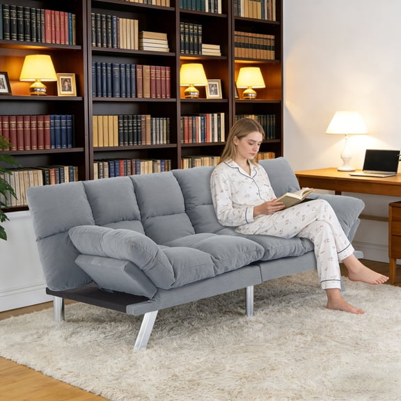 BSHTI 67.3” Futon Sofa Bed, Converts to Twin Sleeper in Seconds, 3-Position Adjustable Backrest, Corduroy Upholstery for Living Room, Office, Guest Room