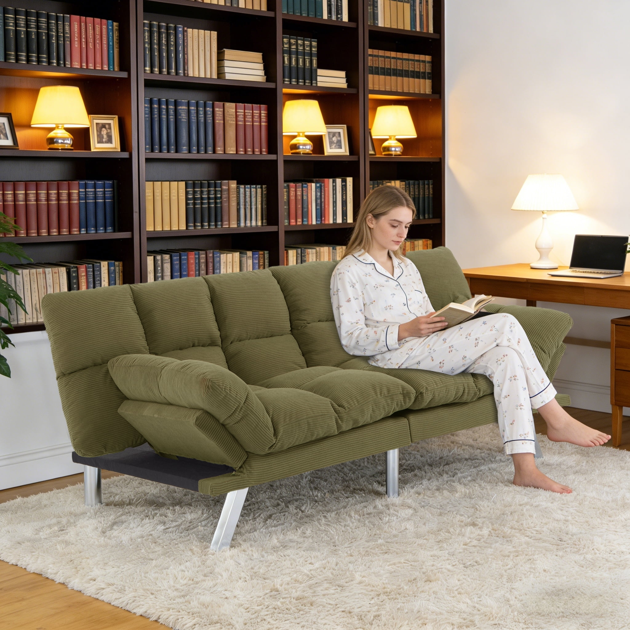 BSHTI 67.3” Futon Sofa Bed, Converts to Twin Sleeper in Seconds, 3