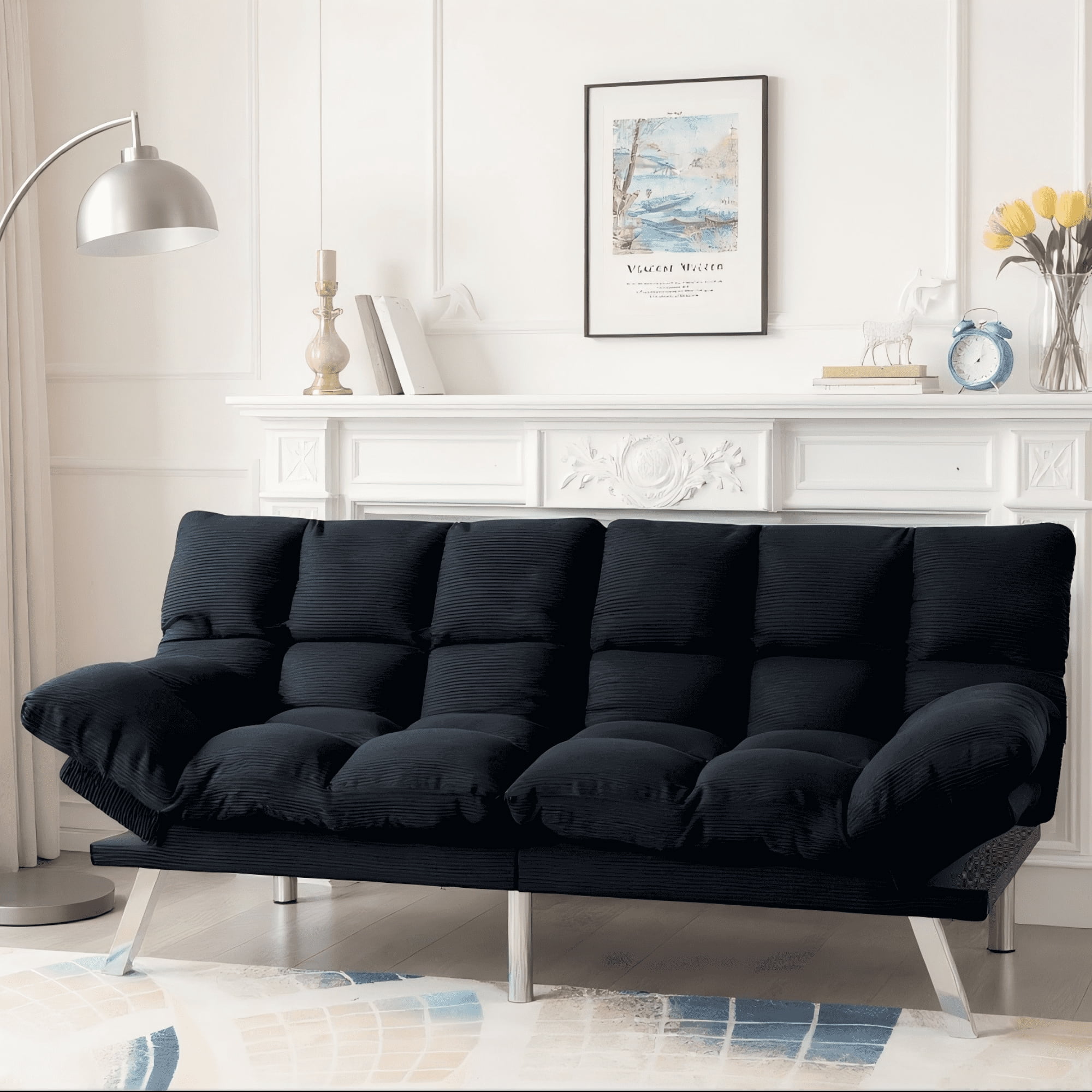 BSHTI 67.3” Futon Sofa Bed, Converts to Twin Sleeper in Seconds, 3-Position Adjustable Backrest, Corduroy Upholstery for Living Room, Office, Guest Room