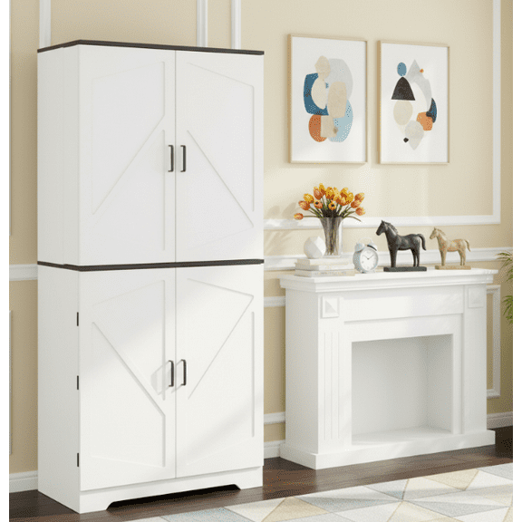 BSHTI 67.7”Kitchen Pantry,Magetic Lock,Multi-use Storage Cabinet,3-Level Adjustable Shelves,Matte Metal Handle,White Finish,Meet Any Decors