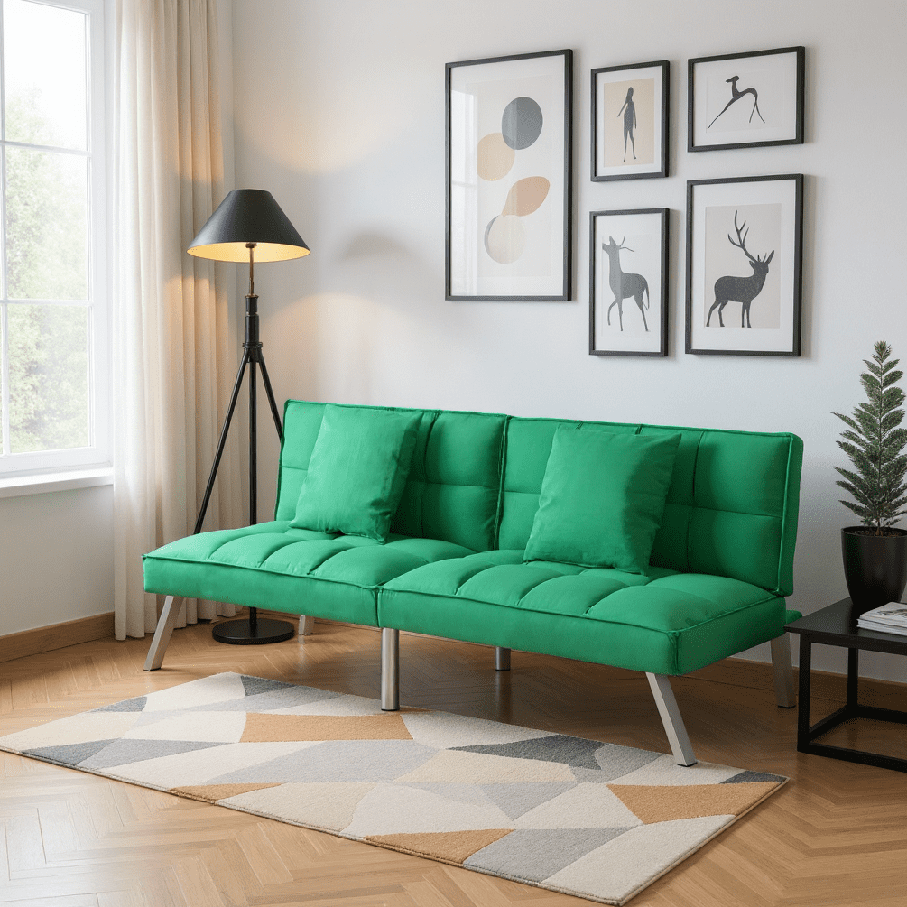 67 inch Futon Sofa Bed Faux Leather Couch Modern Convertible