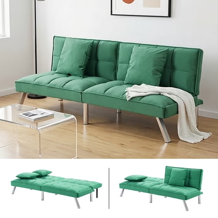 BSHTI 67.7” Velvet Fabric Futon Sofa Bed, Convert to Sofa Bed with functioning futon sleeper Recliner, Twin Sleeper Couch,5-Level Adjustable Backrest Backrest, Living Room and Office Use(Green)