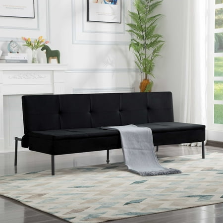 BSHTI 69.7”Futon Sofa Bed,Upholstered with Polyester Fabric Convertible Sofa,Perfect for your Living Room,Office,Small Apartment,Bedroom,Black