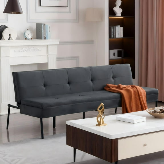 BSHTI 69.88" Futon Sofa Bed, 5-Position Adjustable Convertible Sleeper, Modern Polyester Fabric & Iron Frame, for Small Space, Apartment, Dorm, Living Room, Gray