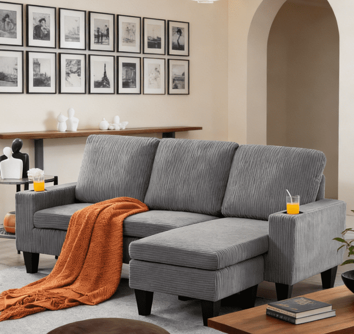 BSHTI 69.88 inch Modern Style Sectional L-Shaped Sofa Couch, 3-seater Sofa Couch with movable ottoman for Livingroom,Light Grey