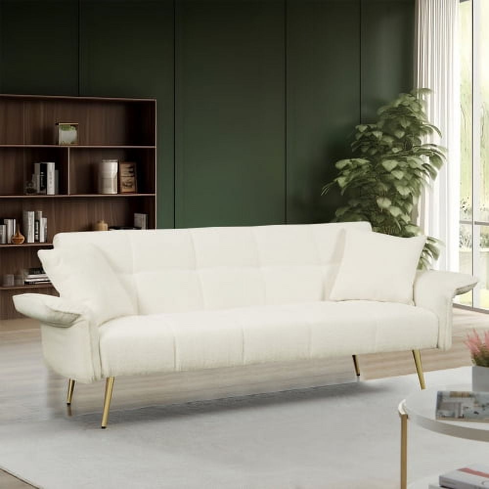BSHTI 70.1 inch Futon Sofa Couch, Modern Convertible Double Sofa Bed with Folding Armrests for livingroom,Beige