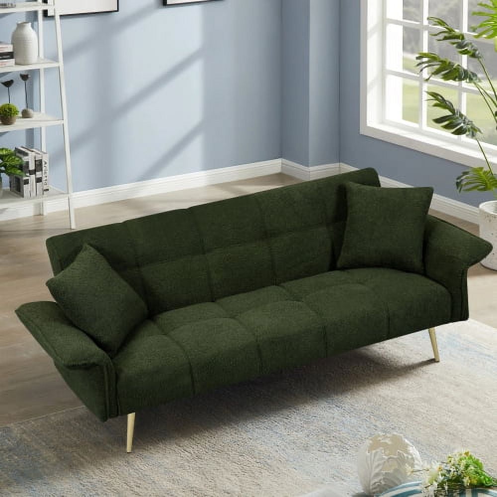 BSHTI 70.1 inch Futon Sofa Couch, Modern Convertible Double Sofa Bed with Folding Armrests for livingroom,Green