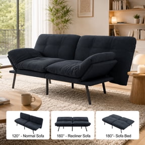 BSHTI 70.87" Convertible Futon Sofa Bed, Linen Fabric 2-Seater Sleeper Couch with 5-Level Adjustable Backrest & Armrests, Wood Frame Futon Couch for Living Room, Guest Room, Small Spaces