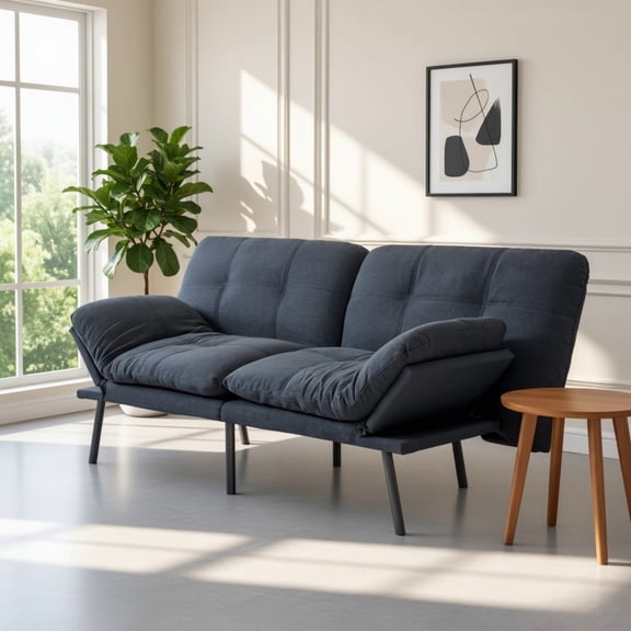 BSHTI 70.87" Convertible Futon Sofa Bed, Linen Fabric 2-Seater Sleeper Couch with 5-Level Adjustable Backrest & Armrests for Living Room, Office, Guest Room, Small Spaces