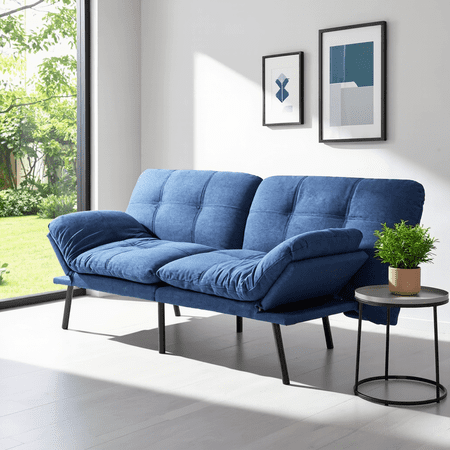 BSHTI 70.87" Convertible Futon Sofa Bed, Linen Fabric 2-Seater Sleeper Couch with 5-Level Adjustable Backrest & Armrests for Living Room, Office, Guest Room, Small Spaces