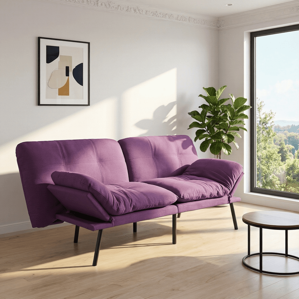 BSHTI 70.87" Convertible Futon Sofa Bed, Linen Fabric 2-Seater Sleeper Couch with 5-Level Adjustable Backrest & Armrests for Living Room, Office, Guest Room, Small Spaces