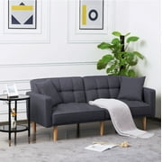 BSHTI 70.9 inch Futon Sofa Bed, Modern Adult Sleeping Chouch with 2 Pillows for Livingroom(Dark Gray)
